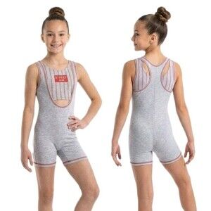 Gilda Marx Y2K Jersey Knit Cutout  Tank Biketard Singlet Gray Girls 8/10
